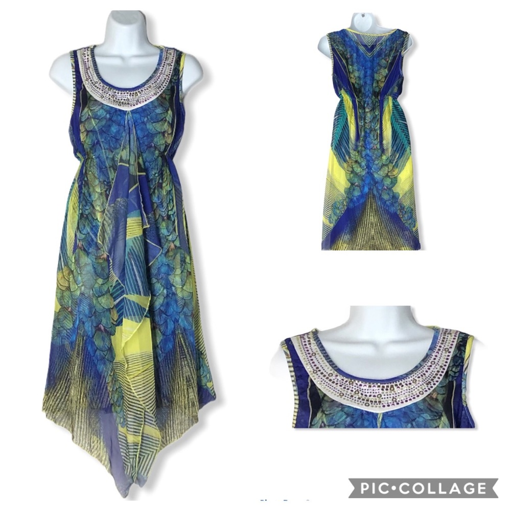 One World Sleeveless Jersey & Chiffon Dress, Sz S